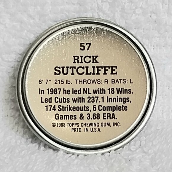 3/$20 Vintage & Mint 1988 Topps MLB Rick Sutcliffe 1/2" Metal Coin 57/60!! - Picture 2 of 2